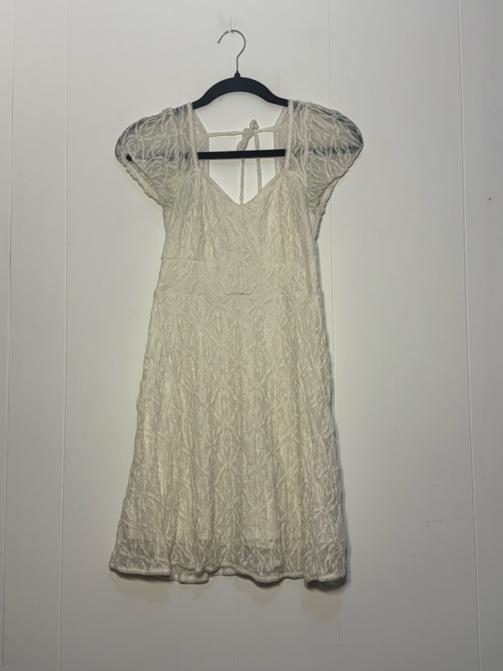 No Boundaries Ivory Lace Mini Dress with Tie Back
